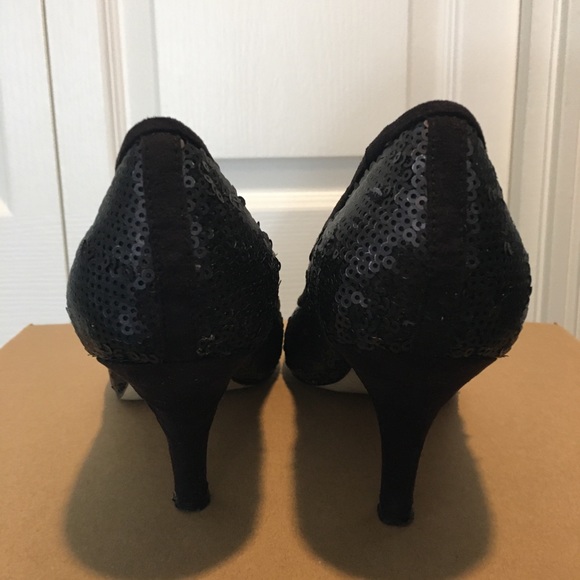 Banana Republic black sequin peep toe heels size 8 - Picture 4 of 14
